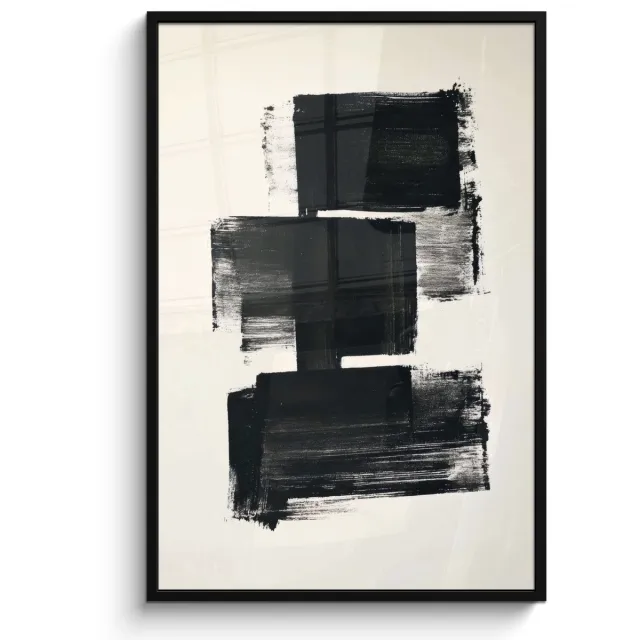 FrameYourWall Poster in lijst - Fotolijst 80x120 cm - Posters - Rechthoeken - Penseelstreken - Abstract - Zwart - Posterlijst zwart - Decoratie - Wanddecoratie woonkamer - Muurdecoratie slaapkamer