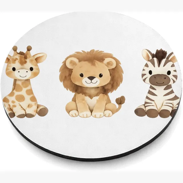 Mr Cadeautjes MDF magnetische fotolijst rond Ø 9,5 - design Rustig drieluik met bosdieren in zachte aquarel | cadeau Wit