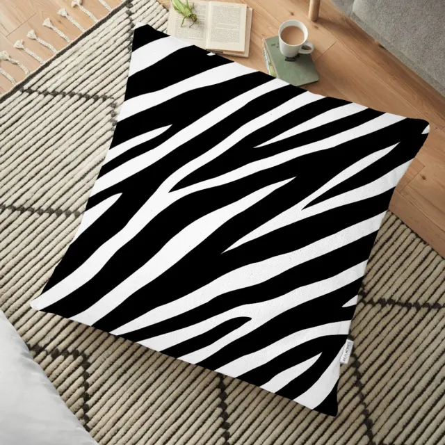 De Groen Home Kussensloop - kussenhoes - Sierkussenhoes - hoes voor vloerkussen 70x70cm - Wit - Zwart zebra patroon - Kussenhoesje - Vloerkussen