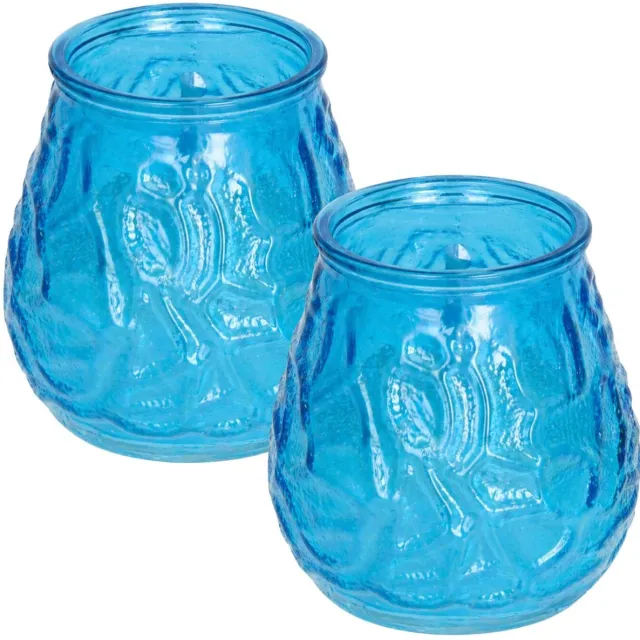 Pro Garden H&S Collection windlicht - 2x - blauw - glas - citrus geur - 48 branduren - geurkaars