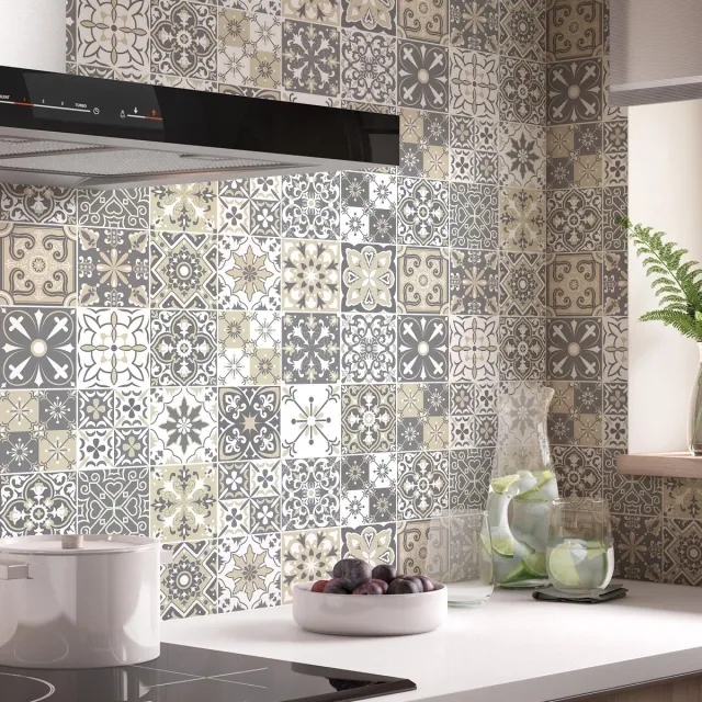 Ambiance Sticker Zelfklevende tegelmuurstickers voor keuken en badkamer - 24 Bella cementtegelstickers - 24 stickers 15x15cm Multi color