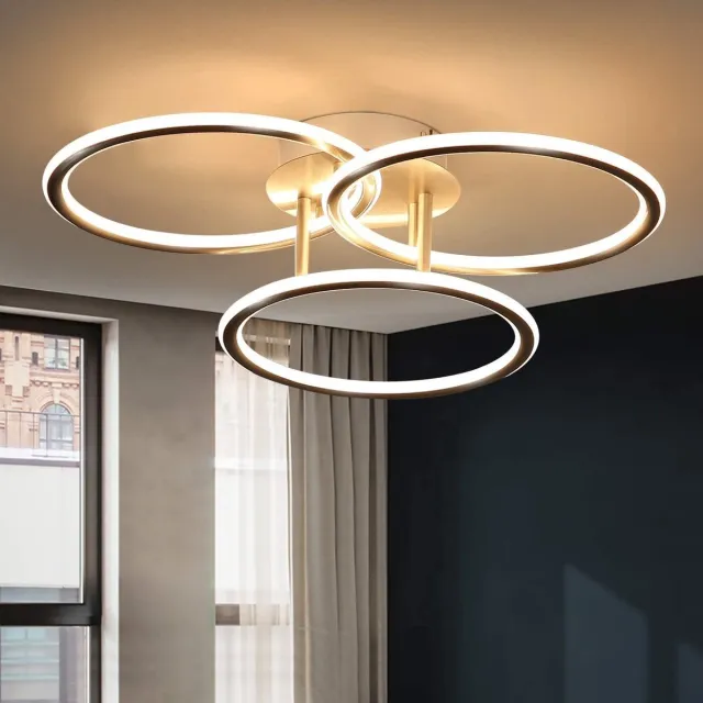 NETTLIFE Plafondlamp LED - Zilver - Ringe Design - 3-Lichts - Moderne Plafondverlichting - 3000K Warm Wit Licht - Metaal - 41W Keukenlamp - voor Gang | Woonkamer | Slaafkamer | Hal