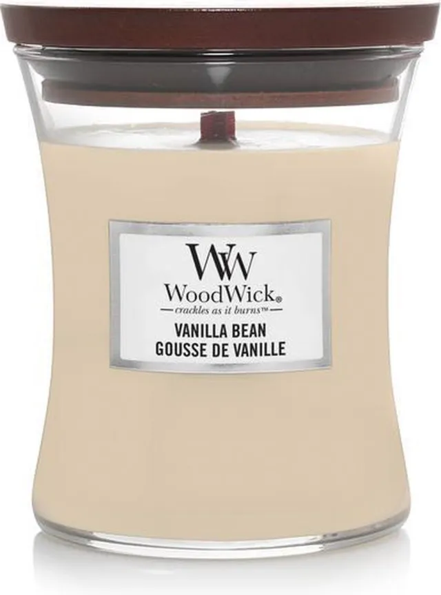 Woodwick Hourglass Medium Geurkaars - Vanilla Bean - 60 branduren Creme