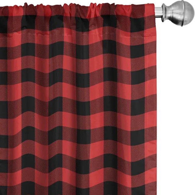 ABAKUHAUS Plaid gordijnen – 2x75x245 cm – microvezel – Schotse ruit Oranje