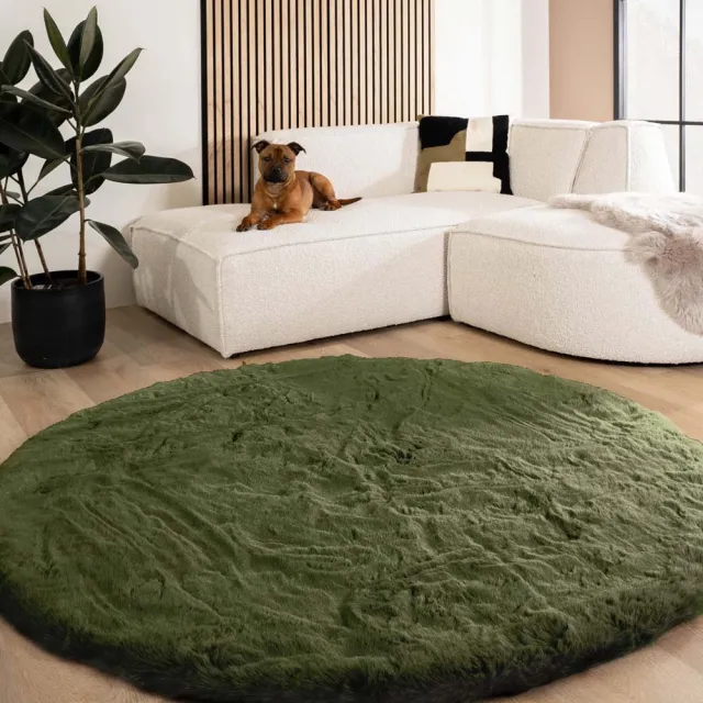 Tapeso Fluffy vloerkleed rond - Comfy Deluxe olijfgroen 200