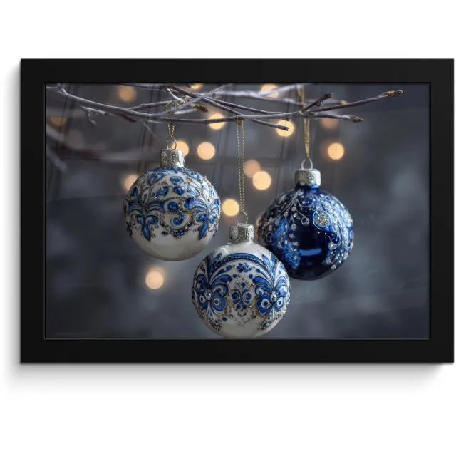 FrameYourWall Poster in lijst - Fotolijst 30x20 cm - Posters - Kerstbal - Versierd - Blauw - Posterlijst zwart - Decoratie - Wanddecoratie woonkamer - Muurdecoratie slaapkamer - Kerstversiering - Kerstdecoratie voor binnen - Kerstmis
