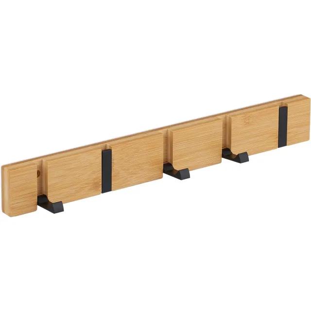 Homium Wandkapstok van bamboe 5 haken - hout - 50 cm - muurkapstok