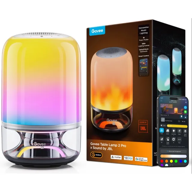 Govee slimme tafellamp 27 cm Matter RGBICWW - portable JBL speaker RGBWICWW