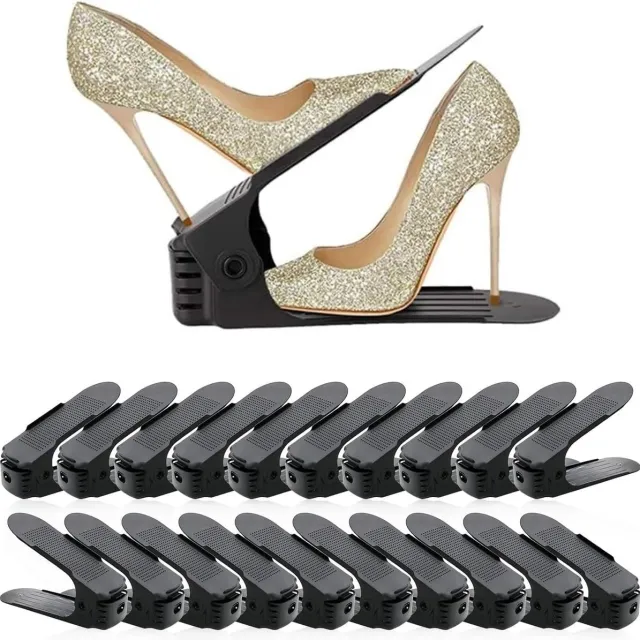 Famanu Schoenenrek - organizer voor schoenen - 20 stuks - voor een paar schoenen - ruimtebesparend - 4 niveaus - verstelbare dikte - dubbellaags - schoenenrek voor kast (zwart)
