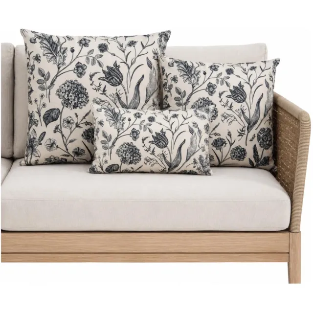 Anna's Collection Anna Collection Sierkussen set - 3x stuks - binnen en buiten - vintage flowers blauw - creme wit