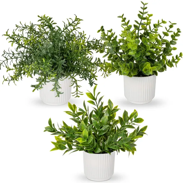 Ibenzoa Set van 3 levensechte kunstplanten in pot voor stijlvolle interieurdecoratie in huis en kantoor groen