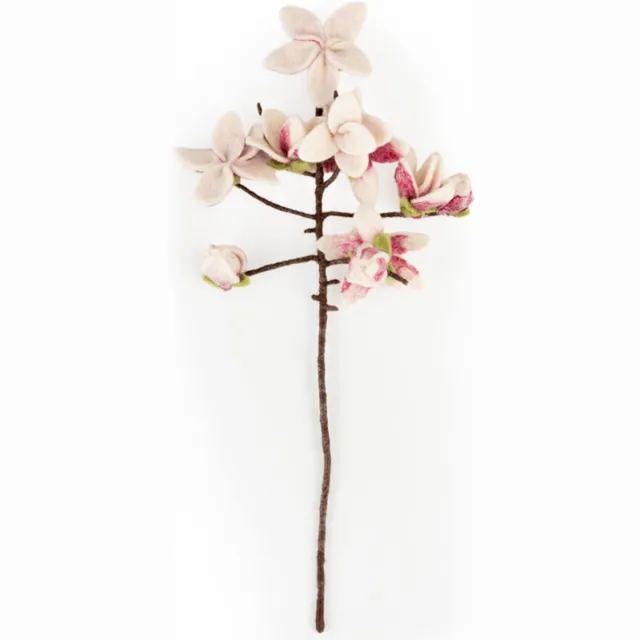 Sjaal met Verhaal Fairtrade Vilt - Tak & Bloemen Magnolia Wit/Roze - 55cm - Homedeco Tak-Magnolia-RozeWit