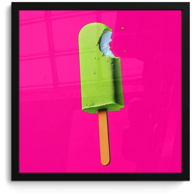 FrameYourWall Poster in lijst - Fotolijst 40x40 cm - Posters - Ijsje - Stokje - Minimalistisch - Groen - Posterlijst zwart - Decoratie - Wanddecoratie woonkamer - Muurdecoratie slaapkamer