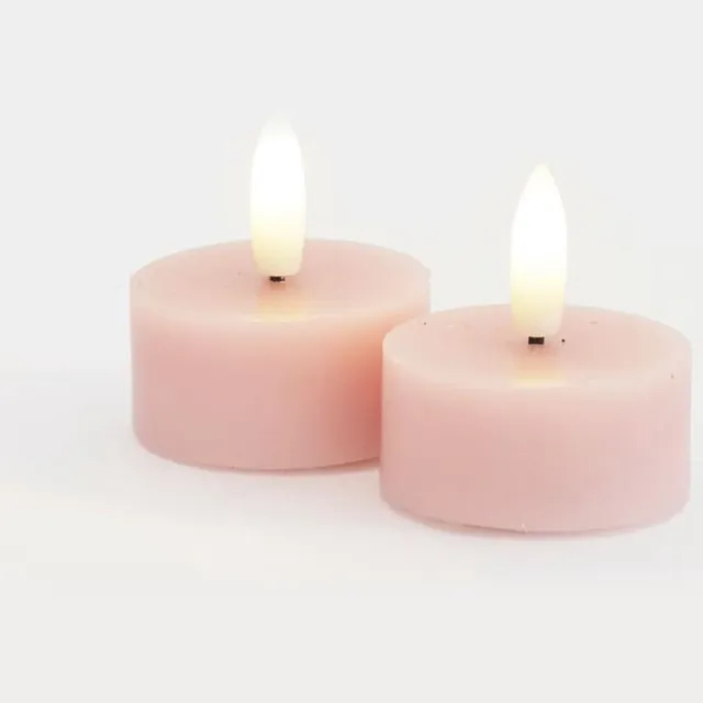 Sirius Sille LED Theelichtjes – Set van 2 – Light Pink/Licht Roze – Ø 4,5cm x 2,2cm – Realistische Vlam – Batterij Light Pink - waxinelicht