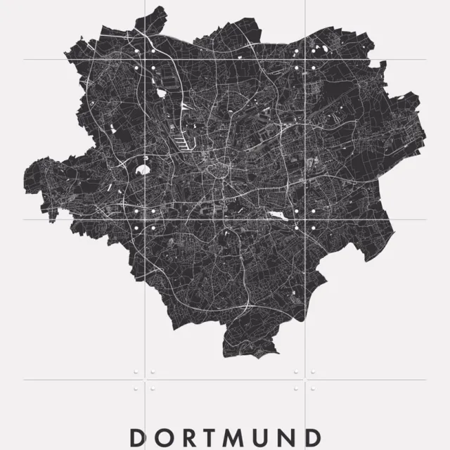 IXXI Dortmund City Map, Kunst in Kaart - 60 x 80 cm - Grote wanddecoratie en posters - Grafisch Ontwerp, Minimalisme, Abstract, Line art, Woonkamer Monochroom / Zwart / Zwart en wit