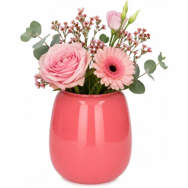 Plume Living Vaas Amelie - glans candy roze - D18 x H20 cm - glas - bloemenvaas - voor stelen en boeketten Zalmroze