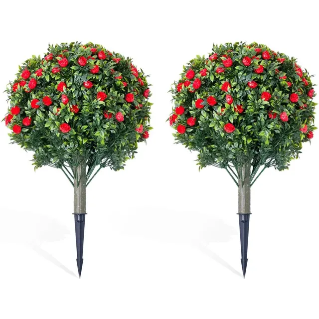 HOERFURIY Kunstbloemen met grondpen 60 cm - Set van 2 rode bloemen voor buiten, border en perk Rood