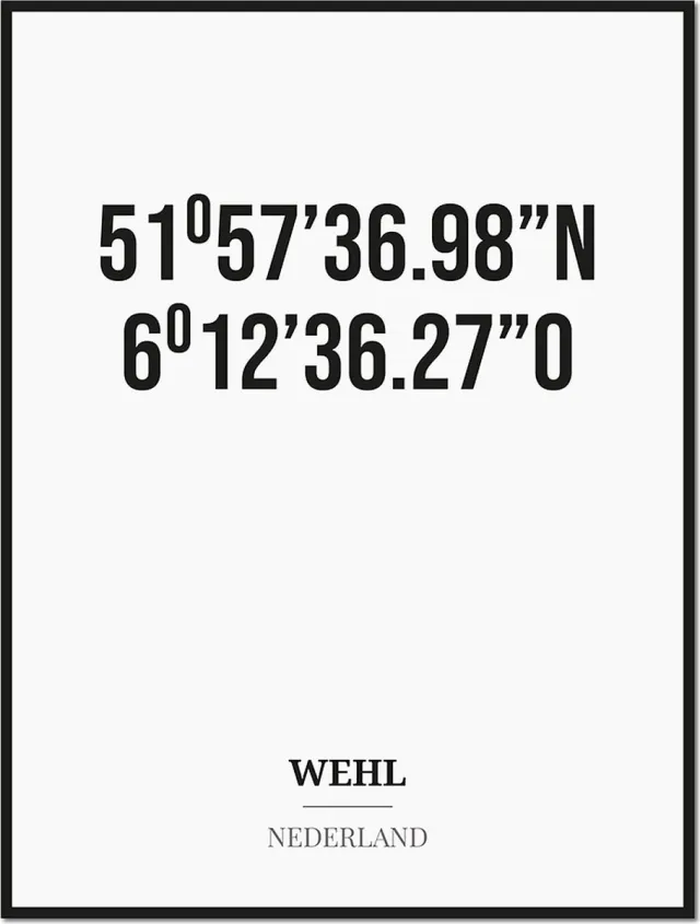 Studio216 Poster/kaart WEHL met coördinaten zwart, wit