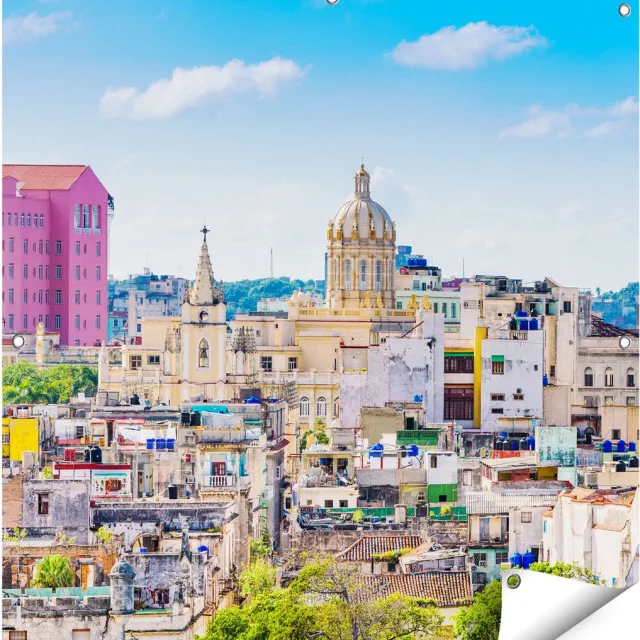 Gards Tuinposter Havana Stad in Cuba - 90x90 cm - Tuindoek - Tuindecoratie - Wanddecoratie buiten - Tuinschilderij Multikleur