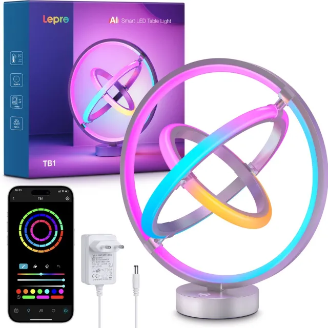 LEPRO TB1 AI Tafellamp 14W - Slimme LED Lamp met Muzieksynchronisatie - RGB WiFi Bluetooth - Alexa en Google Assistant Zwart