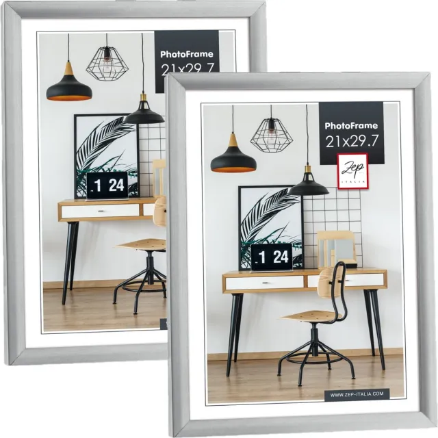 Zep Fotolijst - 2x stuks - zilver - kunststof - voor foto van 21 x 29 cm - staand / hangend
