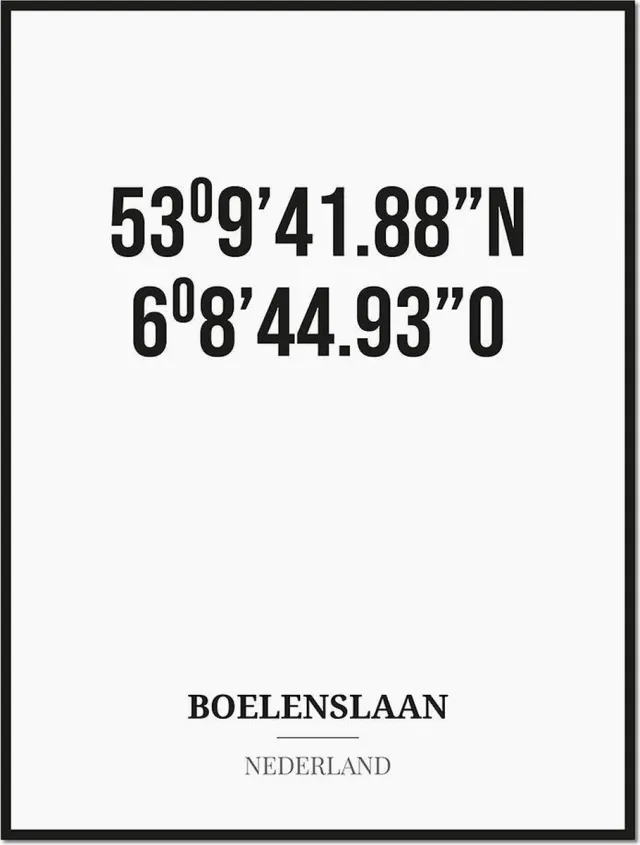 Studio216 Poster/kaart BOELENSLAAN met coördinaten zwart, wit