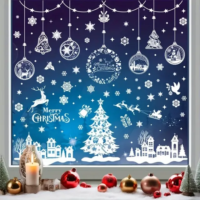 Ultiluxe Raamstickers voor kerst - 244 stuks - Wit - Winter stickers voor de ramen - Raamfolie - Kerstballen, rendieren, kerstman, arrenslee, sneeuwvlokken, kerststerren - Kerstmis - Merry Christmas sticker - Kerststickers raam