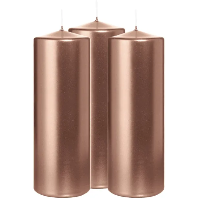Wiedemann Cilinderkaars/stompkaars - 3x - metallic rosé goud - 20 x 7 cm - 103 branduren - zuilkaarsen Rose goud