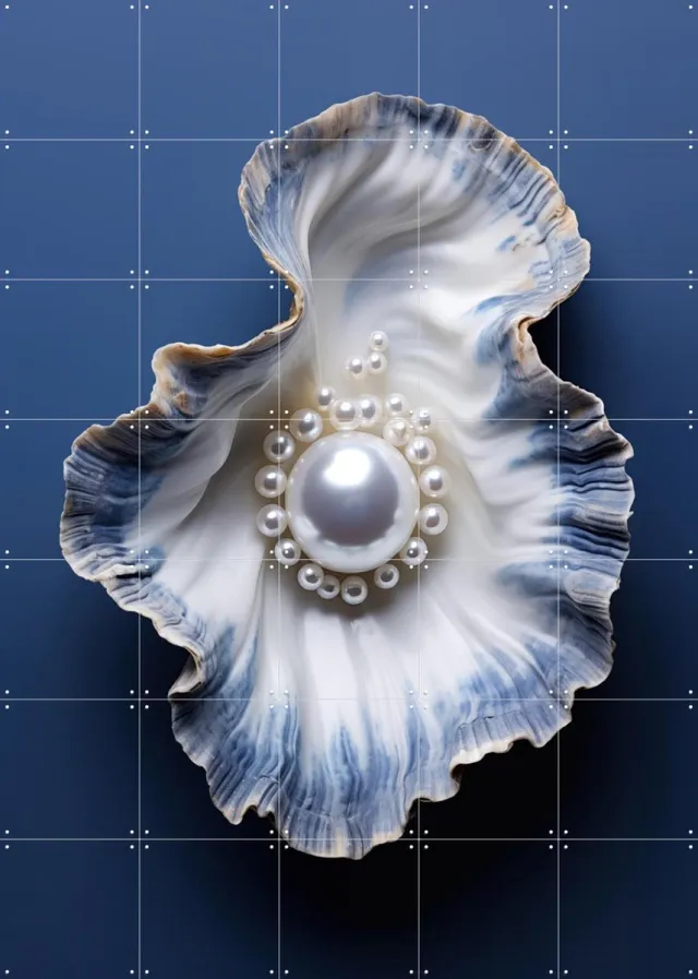 IXXI Blue Oyster with Pearls, OTTI - 100 x 140 cm - Grote wanddecoratie en posters Woonkamer, Strandhuis, Slaapkamer, Landschappen Blauw