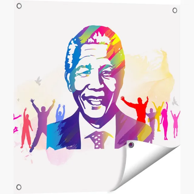 Gards Tuinposter Nelson Mandela - 60x60 cm - Tuindoek - Tuindecoratie - Wanddecoratie buiten - Tuinschilderij Multikleur