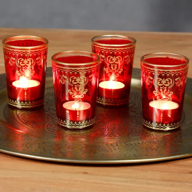 Casa Moro waxinelichthouders - kaarsenhouders - theeglazen rood goud - Set van 6 glazen