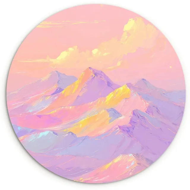 WallCircle Wandcirkel 120x120 cm - Muurcirkel Bergtoppen - Wolken - Dromerig - Muurdecoratie woonkamer - Wanddecoratie slaapkamer - Kamer decoratie accessoires - Ronde schilderijen