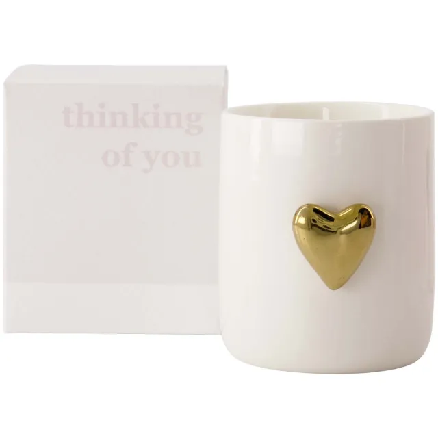 Zusss Scented Candle Ceramic In Box Heart Thinking Of You - White / Gold - Ø8x9cm