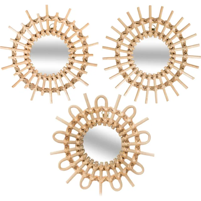 Atmosphera Wandspiegel set - 3-delig - rotan - naturel - D28 cm - bohemian/boho