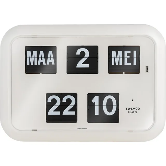 Twemco QD-35 - Flipklok - Wit - Flip Klok - Nederlandse Datum - Digitale Klok Met Datum En Dag - Retro Klok - Wandklok - Tafelklok - Datumklok - Klok Met Datum - Klok Met Dag En Datum - Kalenderklok - Digitale Klok - Digitale Klok Op Batterijen