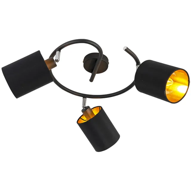 QAZQA lofty - Moderne Plafondlamp met kap - 3 lichts - Ø 600 mm - Zwart - Woonkamer | Slaapkamer | Keuken