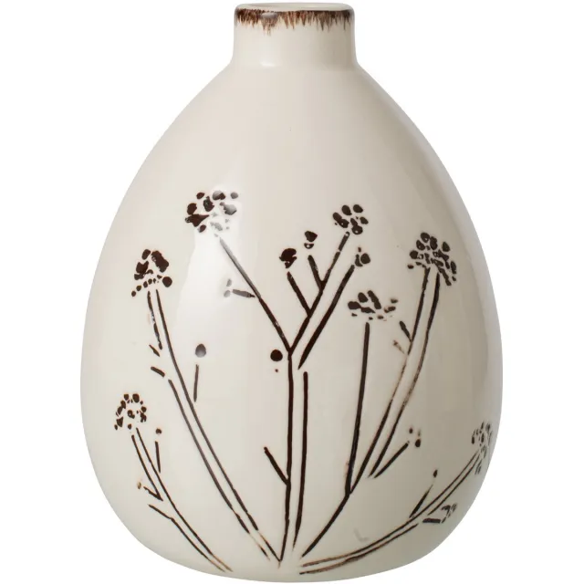 J-Line vaas Bloemen - porselein - wit/zwart - small