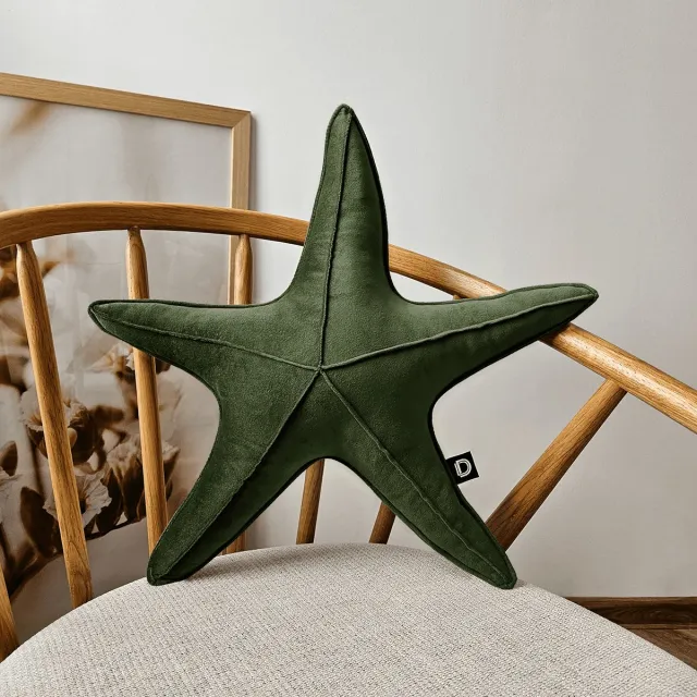 Decordruk VELVET - Sierkussen - Oliijfkleurig - Grote Stervorm