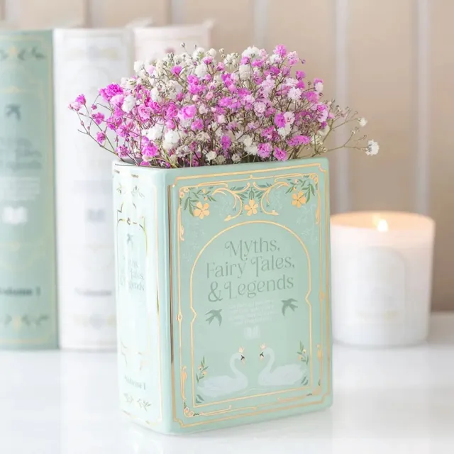 Something Different Vaas – Boekvorm Design – Groen – Keramiek – 15 cm – Bloemenvaas 600 ml – Decoratie voor Boekenliefhebbers Mint groen