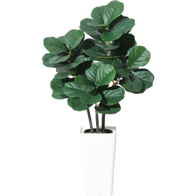 HOERFURIY Kunstplant Vioolbladplant 120 cm - Meerstammige Ficus Lyrata met Witte Pot - Volle Groene Kamerplant voor Woonkamer, Hal en Kantoor - Onderhoudsvrij