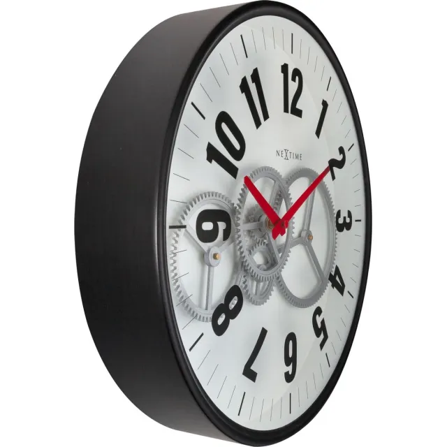 NeXtime Gear Clock – Wandklok – 36 cm – Metaal/Glas – Wit – Bewegende tandwielen