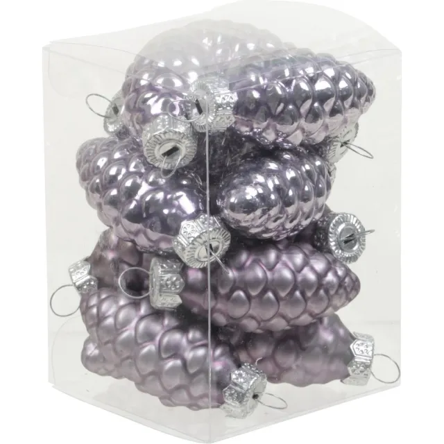 Othmar Decorations 12x Dennenappel kersthangers/kerstballen lila paars van glas - 6 cm - mat/glans - Kerstboomversiering