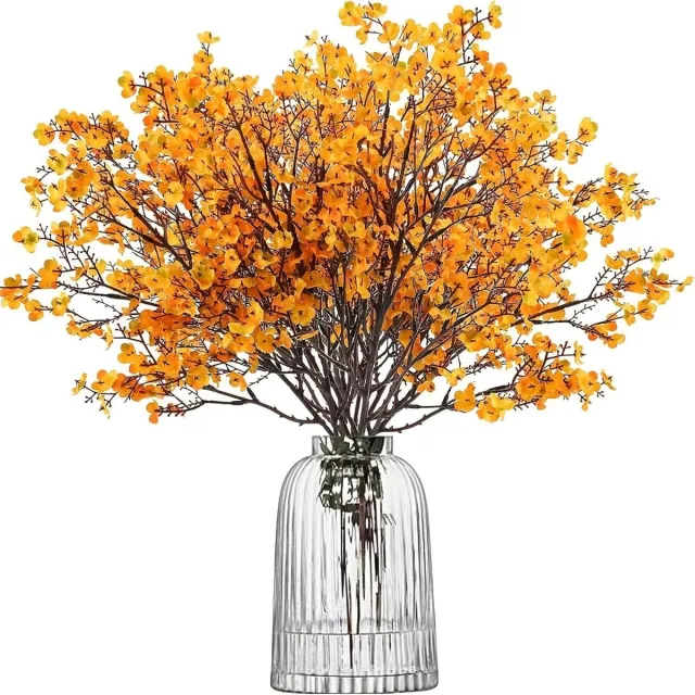 Huttutu Kunstbloemen Gypsophila - Herfstbloemen - Realistische Namaakbloemen voor DIY, Bruiloft, Tafeldecoratie, Halloween en Kerstmis - 49 cm - 12 stuks - Oranjegeel