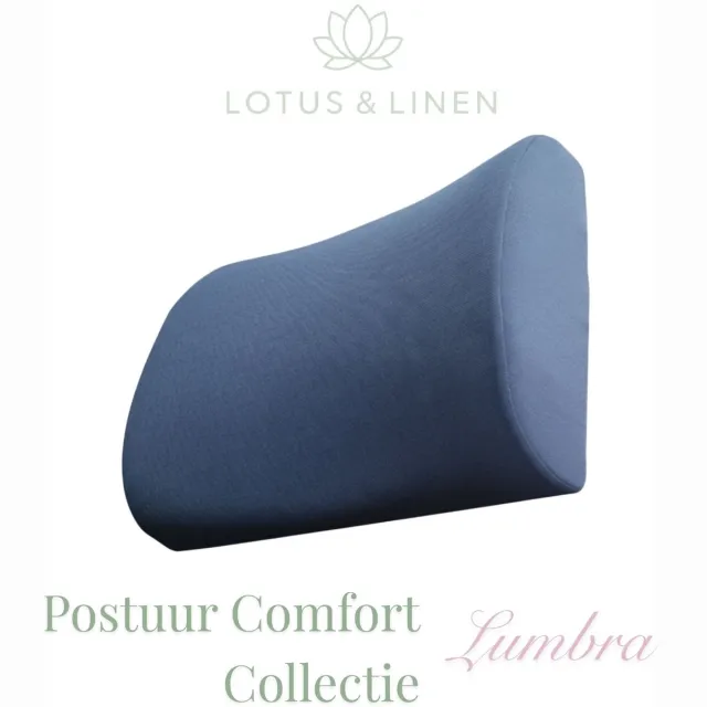 Lotus & Linen Postuur Comfort Collectie - Lumbra Traagschuim (Visco-elastische) Lendensteunkussen - Ergonomisch - Orthopedisch - Rugkussen - Lendenkussen met elastische band - Premium Memory Foam - Back Support Pillow - 38x33x10 cm Marineblauw