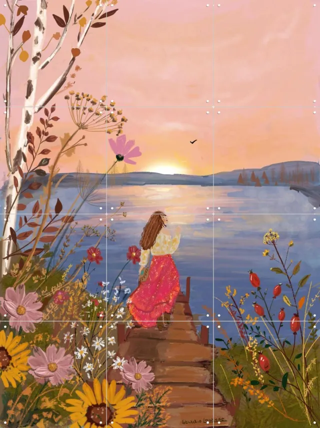 IXXI Somewhere Beyond, Studio LaWiene - 60 x 80 cm - Grote wanddecoratie en posters - Illustraties, Kleurrijk, Fantasierijk, Slaapkamer, Woonkamer Roze