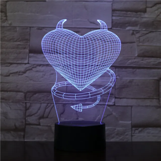 MC Living 3D Led Lamp Met Gravering - RGB 7 Kleuren - Hart Duivel