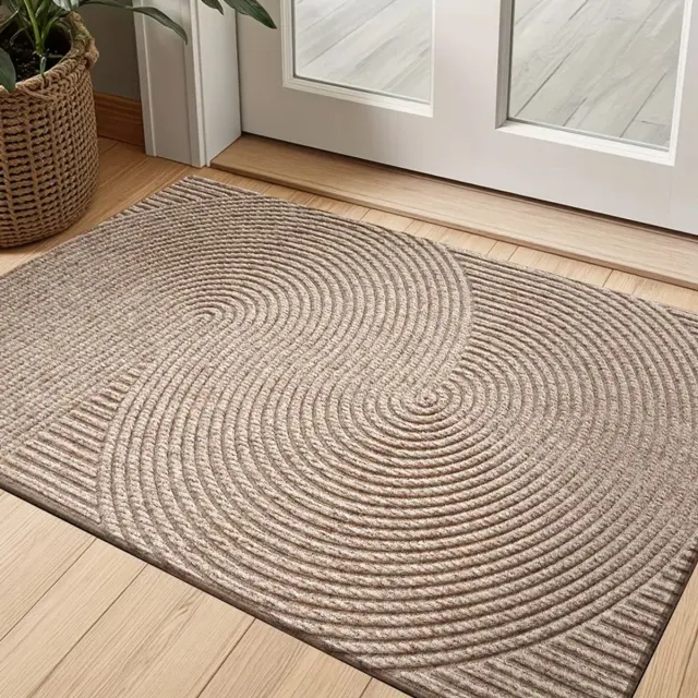Lersko Antislip Deurmat met Geometrisch Streepdesign – Khaki– Polyester - Japandi stijl– 75cm x 45cm - Rubberen Onderkant – Gemakkelijk Schoon te Maken – Ideaal voor Entree, Veranda of Garage - 75cm x 45cm Khaki - Geometrisch Design