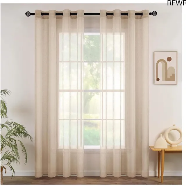 RFWR Transparante Voilegordijnen met Ringen - Set van 2 - 140 x 235 cm - Kaki