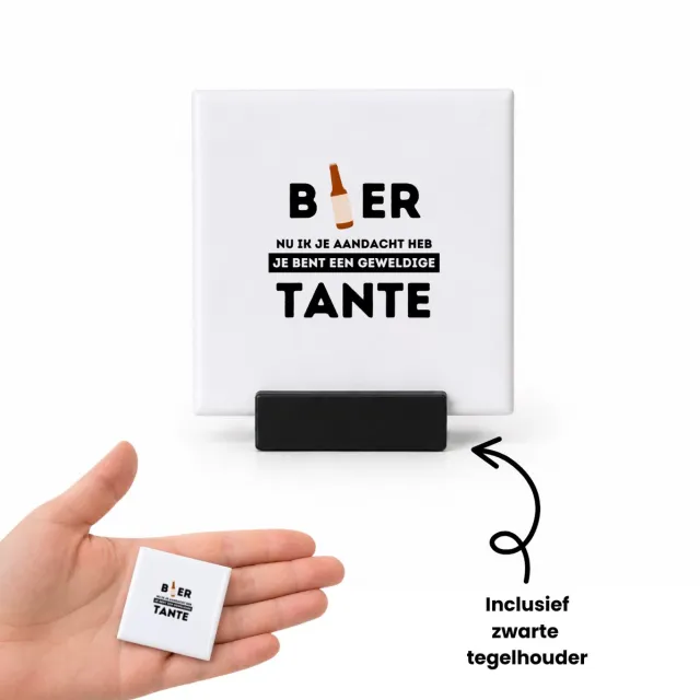 Hacebo bier, nu ik je aandacht heb je bent een geweldige tante tegeltje met tegelhouder - de beste tante - tegeltjes met tekst - verjaardagscadeau - verjaardag - cadeau - cadeautje voor tante - tante artikelen - kado - spreuktegels - 4.8x4.8 CM Wit