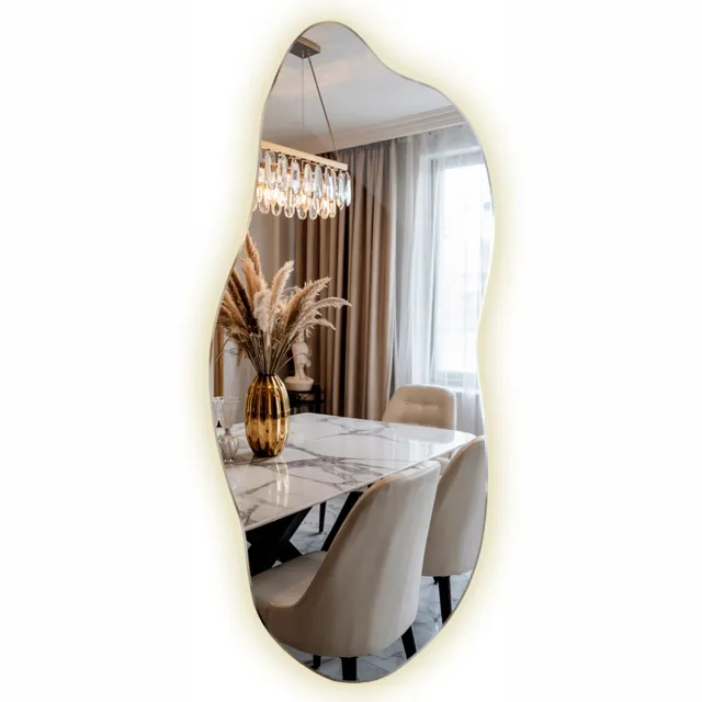 WallMuralia Asymmetrische spiegel met verlichting - 50x100 cm - Spiegel met verlichting - Asymmetrische spiegel led - Decoratieve wandspiegel - Neutraal licht
